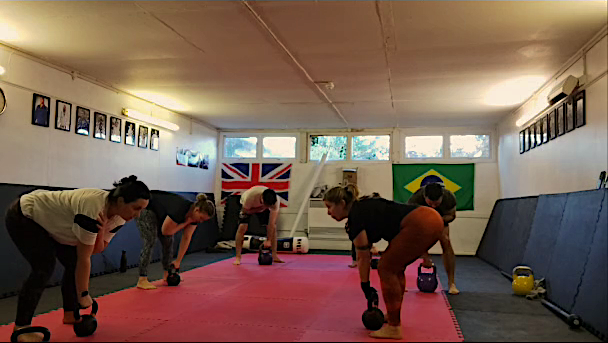 Members of the London Kettlebell Club doing the strength and endurance section